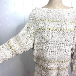 CLOSED Tan and Yellow Knit Boat Neck Sweater 100% Cotton‎ EUC SZ M